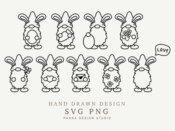 Gnome Outline SVG Easter Bunny Graphics for Crafts